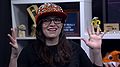 Kathleen wears a Andrew's bling hat in The Great Pumpkin is Real.